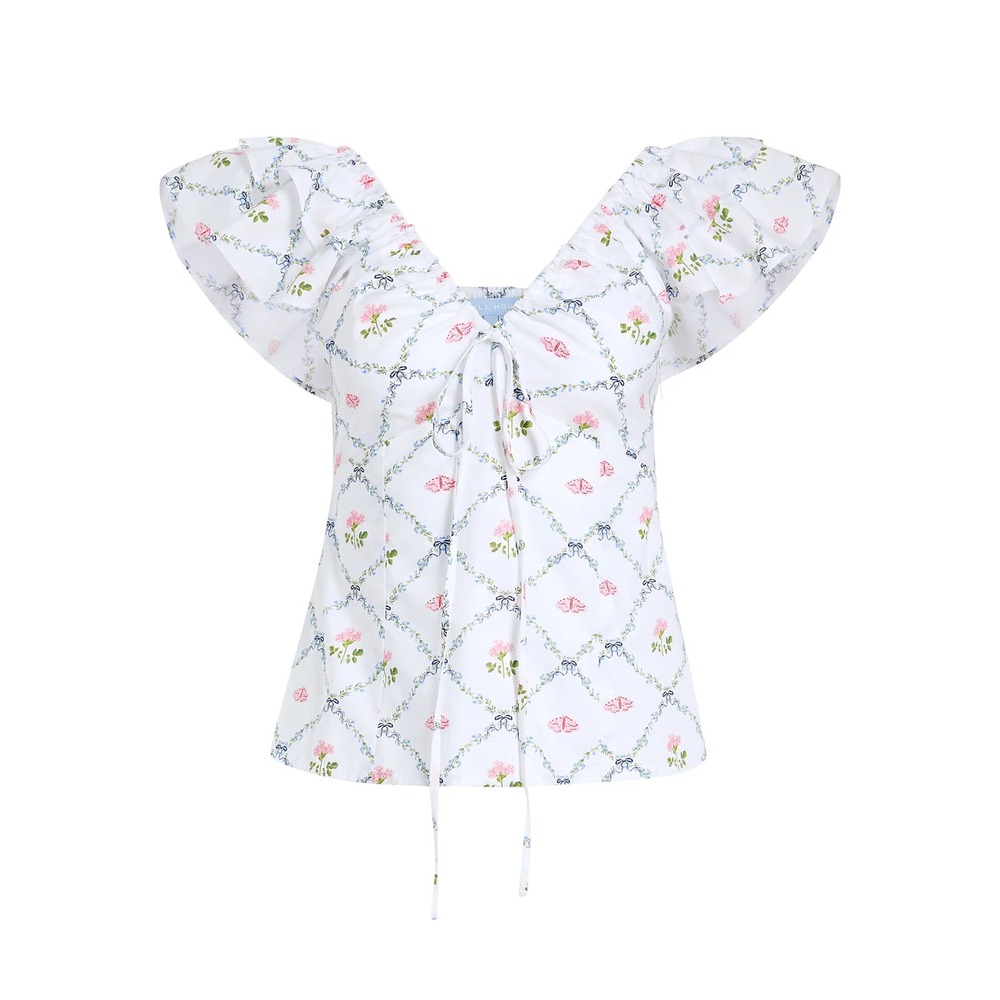 Hill House Home The Zuri Top in Blue Ribbon Floral | Size Medium
